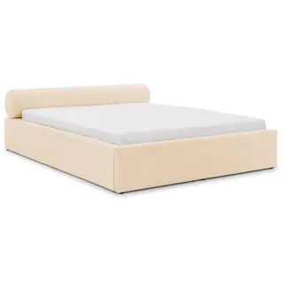 S-Style Polsterbett 180/200 cm Josy im Designer-Look mit Bettkasten und Lattenrost aus Hellbeige Chenille-Stoff , Beige , Kunststoff , Echtholz, Teilmassiv,Birke, Buche , 180x200 cm , FSC Mix, Oeko-Tex®, Hergestellt in Europa , Schlafzimmer, Betten, Polsterbetten
