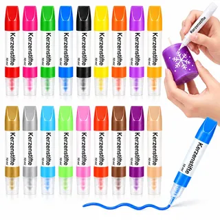 18 Stück Kerzenstifte, Kerzen Bemalen Set, Wachsstifte für Kerzen, je 10 ml | 18 Farben à 10 ml zum Bemalen, Verzieren und Gestalten von Kerzen; für Weihnachten, Geburtstag, Hochzeit, Taufe und Ostern