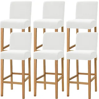Dimatic Samt Plüsch Stuhl Abdeckung Theke Pub Bar Hocker Stuhl Slipcover für Esszimmer Cafe Barhocker Slipcover Möbelschutz Anti-Rutsch-Bezug mit elastischem Boden, 6er Set, Weiß