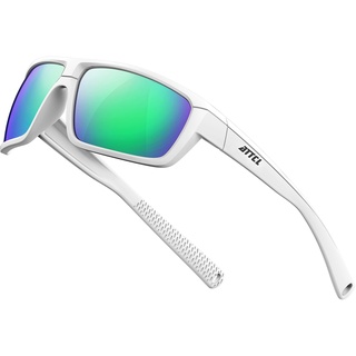 ATTCL Herren Polarisierte Wrap Sonnenbrille UV-Schutz Sportbrille TR90 Rahme Ultraleicht 5001 White+green