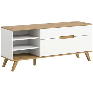 inn.furn TV-Lowboard weiß Eiche TV Unterteil skandinavisch 140 cm, Soft-Close - Weiß/Naturbelassen