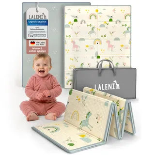 Laleni Krabbelmatte Baby 120x150x1 cm - wasserdichte Spielmatte Baby faltbar - isolierende Bodenmatte Kinder - weich & schützt vor kaltem Untergrund - Krabbeldecke outdoor & indoor - Einhorn-Motiv