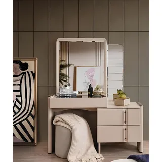 Beiger Designer Schminktisch Schlafzimmer Spiegel Exklusiver 2tlg Set - Beige