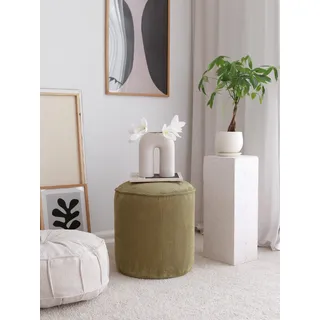 Atelier Del Sofa Stylish Khaki Pouffe, 43 x 45 x 43 cm | 100% Wooden Frame, Soft Teddy Fabric, 5 cm DNS Feather | Perfect for Modern Living Rooms & Cozy Spaces