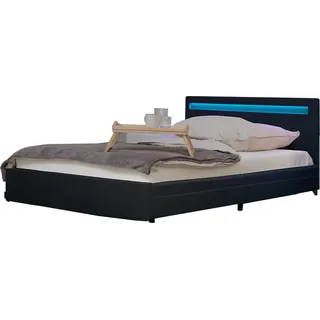 HOME DELUXE - LED Bett NUBE mit Schubladen 140 x 200 Dunkelgrau Polsterbett - Dunkelgrau