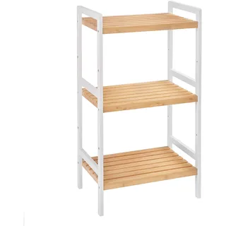 Songmics Bambusregal, Küchenregal, Badregal, Bücherregal, Standregal mit 3 Ablagen, 31,5 x 45 x 80 cm, für Bad, Küche, Wohnzimmer, Schlafzimmer, Balkon, naturfarben-weiß BCB73Y