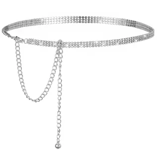 HUVZOR 1 Stück Glitzer Gürtel Damen Strass Glitzer Taillengürtel Silber Glitzergürtel Kristall Gürtel Damen Strass Kettengürtel Glitzergürtel für Abendkleid Rhinestone Belt (115 cm)