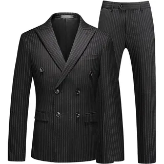 MOGU Herrenanzug, 3-teilig, zweireihig, Nadelstreifen, schmale Passform, Smokingjacke, Weste, Hose für Business, Hochzeit, Abschlussball