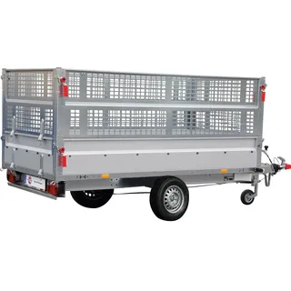 PKW-Anhänger STEMA "BASIC SH 1300-25-13", silber (silberfarben), KFZ-Anhänger, PKW-Anhänger, inkl. Gitteraufsatz und Flachplane