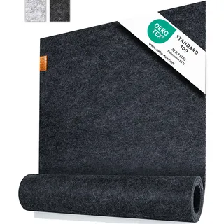 Miqio Design Tischläufer Filz Grau | 150x40 cm abwaschbar | Nachhaltiger Oekotex Filzstoff | Echtleder Label | Skandinavischer Filzläufer