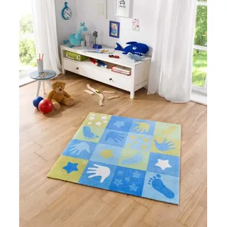 Zala Living Hands Patchwork Kinderteppich, Polyamid, Blau/Grün, 100 x 100 x 0,7 cm