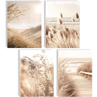 mojoliving Deko Maritim Bilder Set Poster Bilder Natur Strand Muschel Ostsee Deko Nordsee Meer Dune beige Meer Maritime Landschaft (Natur Boho)