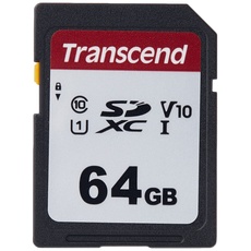 Transcend Highspeed 64GB SDXC Speicherkarte (für Digitalkameras; Bilder & Videos; Autoradio) Class 10, UHS-I U1, Video Speed Class V10 für 4K Ultra HD TS64GSDC300S-E (umweltfreundliche Verpackung)