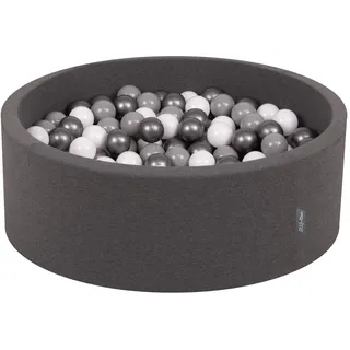 KiddyMoon Bällebad 90X30cm/300 Bälle ∅ 7Cm Bällepool Mit Bunten Bällen Für Babys Kinder Rund, Dunkelgrau:Weiß/Grau/Silbern