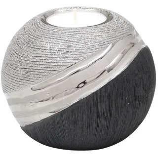 Dekohelden24 Edler moderner Deko Designer Keramik Teelichthalter in Silber-grau, ca. 10 x 10 x 9 cm.