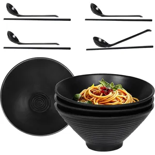 Ramen Schüssel Set aus melamin | 4er Pack Suppenschüsseln 40 OZ | Schwarz