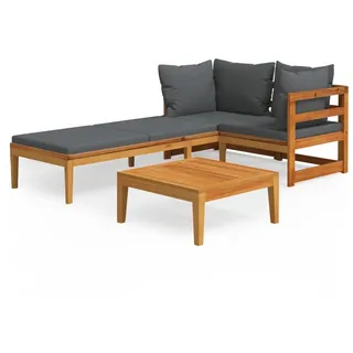 vidaXL 3-tlg. Garten-Lounge-Set mit Dunkelgrauen Kissen Massivholz Akazie - Grau