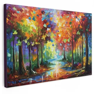 MuchoWow Leinwandbild Landschaft - Wald - Farben - Natur XXL 150x100 cm , Textil , Rechteckig , 150x100 cm , FSC 100% , gerahmt , Bilder & Rahmen, Bilder, Leinwandbilder