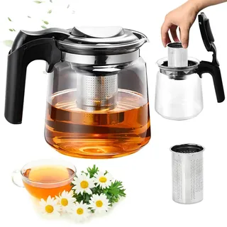 Zuxbolf Teekanne Glas 1,5 Liter Glaskanne Hitzebeständig mit Edelstahl Siebeinsatz Glasteekanne Teebereiter mit Deckel Kaffeekanne Wasserkanne Teapot Tea Maker für Grüntee Schwarztee Kräutertee
