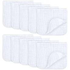 Comfy Cubs Muslin spucktücher 6 Satz große 100% Baumwolle Hand waschlappen 6 Schichten extra saugfähig und weich (Weiß, 10er-Pack)