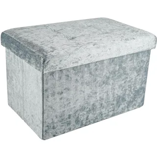Intirilife Faltbare Sitzbank 49x30x30 cm in Samt Blaugrau - Sitzwürfel mit Stauraum und Deckel mit Samtbezug