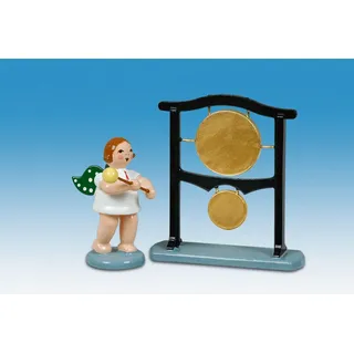 Holzfigur Engel mit Orchestergong und Krone Höhe 6cm NEU Holzengel Gottes Bote