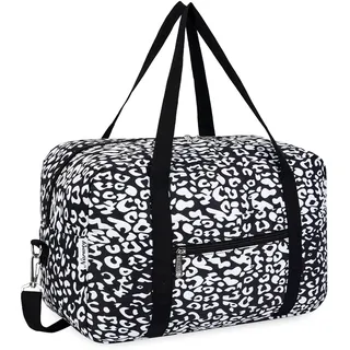 Narwey 20L Ryanair Handgepäck 40x30x20, Klein Sporttasche Faltbare Reisetasche Handgepäck Tasche Flugzeug für Damen, Travel Bag Weekender Herren (Schwarzer Leopard (mit Schultergurt))