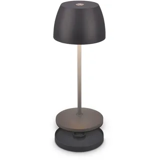 BRILONER - Mini LED Tischleuchte kabellos IP44 mit Ladestation, stufenlos dimmbar, Akku & Lichtquelle tauschbar, Nachttischlampe, LED Lampe, Akku Tischleuchte, Restaurant, 8x20,5 cm (DxH), Anthrazit