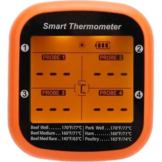 Wireless Fleischthermometer 4 Sonden, intelligente Bluetooth -App, Fernbedienungs -Langstrecke, Digital LCD Grill Hintergrundbeleuchtung