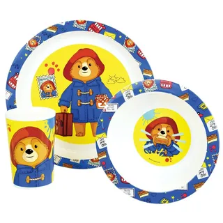 Fun House | Paddington Kinder-Lunch-Set | Teller Ø 22 cm | Schüssel Ø 16 cm | Glas 220 ml | Offizielles Lizenzprodukt | Wiederverwendbares Geschirr waschbar in der Spülmaschine | 3-teiliges Set für
