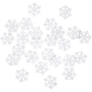 Weiße SCHNEEFLOCKEN mit silbernem Glitzer, 2,4 cm, 24 Stück. - Weiß, Silber
