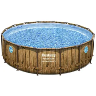 Bestway Power Steel Swim Vista Series Wood Ø 488 X 122 Cm Stahl Runder Aufstellpool - Brown / Blue - 19480 Liter