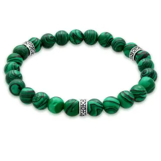 Armkette KUZZOI "Armband Herren synth. Malachit Bead Oxidiert 925 Silber" Gr. 230, grün, Armbänder, Herren, 230, Resin, Armkette