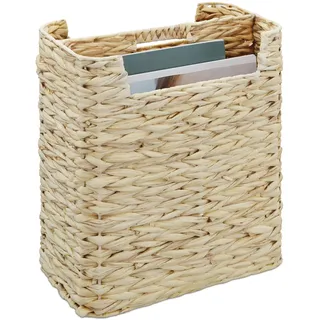 Relaxdays Zeitungsständer, Wasserhyazinthe, HxBxT: 38 x 32 x 18 cm, Zeitungshalter mit 2 Fächern, Zeitungskorb, Natur