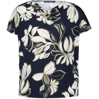 Kurzarmshirt BETTY BARCLAY "Printshirt mit Wasserfallausschnitt", Damen, Gr. 40, bunt (dunkelblau, grün), Obermaterial: 95% Polyester PES. 5% Elasthan EL., Shirts Kurzarmshirt