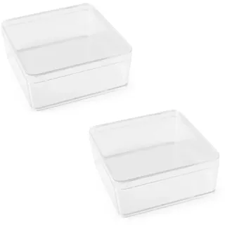 cyclingcolors 2x Kunststoffbehälter Klare Quadratische Behälter Flasche Glitter Box Ohrring Ring klein Kunststoff Aufbewahrungsbox mit deckel 9,5 x 9,5 x 5,5 cm