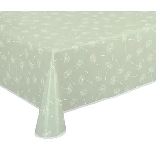 Wachstuch Tischdecke abwischbar rutschfest mit Paspelband Eckig Rund Oval, Motiv Farbe Größe wählbar (Pusteblume Grün, Eckig 110x140 cm)