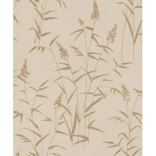 Rasch Tapete 312928 - Helle Vliestapete mit strukturiertem Hintergrund in Beige und botanischem Muster in Gold - Kollektion: Deco Style