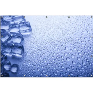 Wallario Outdoor-Poster für Garten oder Balkon, Motiv Wassertropfen auf Glas, in ca. 120 x 180 cm - Blau