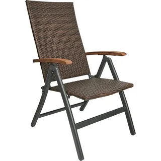 Brubaker Polyrattan Gartenstuhl Modena - Hochlehner aus Metall und Poly Rattan klappbar - 7-Fach verstellbare Rückenlehne - wetterfester Faltstuhl/Klappstuhl - Braun Grau - Dunkelbraun, Dunkelgrau, Braun, Grau