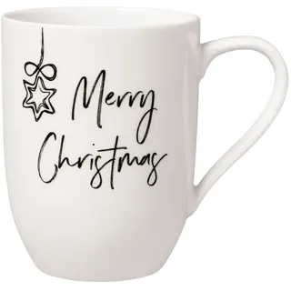 Becher VILLEROY & BOCH "Becher mit Henkel 'Merry Christmas' Statement 290 ml weiß", weiß, Porzellan, Trinkgefäße, Becher