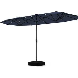 COSTWAY Doppelsonnenschirm 400x200cm mit Kurbel, Ständer & LEDs, Sonnenschirm Groß XXL, UPF 50+, Gartenschirm Terrassenschirm Marktschirm Marineblau - Marine