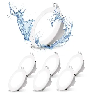 Aigostar LED Einbaustrahler Flach 230V 4.8W led spots badezimmer, IP65 Wasserdicht led einbauleuchten, Kaltes Weißes Licht 6500K, Ø68mm Lochdurchmesser, Rund Weiss 6er Set