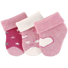 Sterntaler Baby Mädchen Baby Socken Erstlingssöckchen 3er-Pack Herz Strümpfe - Socken Baby - mit Herzen Motiv und Vollplüsch - rosa meliert