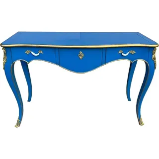 Casa Padrino Barock Sekretär mit 3 Schubladen Blau / Gold - Handgefertigter Massivholz Schreibtisch im Barockstil - Barock Büro Möbel - Blau, Gold
