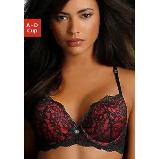 JETTE Push-up-BH mit raffinierten Trägern in Bänder-Optik, sexy Dessous, schwarz, rot