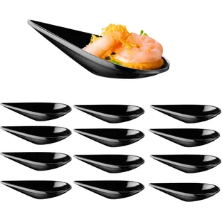APS 85371 12er Set Fingerfoodlöffel – DROP – 10,5 x 5,5 cm, H: 3 cm, Melamin schwarz, stapelbar, spülmaschinengeeignet, bruchsicher & elegant