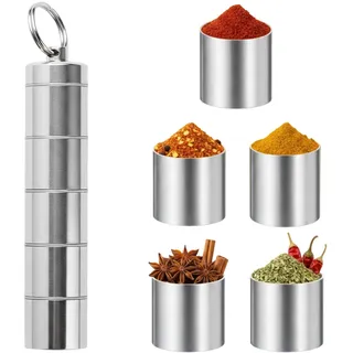 Ebksqs Mini Gewürzset 5-in-1 – Tragbare Salzstreuer aus Aluminium für Camping, Picknick, Reisen & Küche, Praktisches Outdoor-Utensil