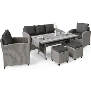 di volio Gartenmöbel-Set GENOVA, Terrassenmöbel Lounge Set aus Polyrattan, Essgruppe Garnitur für 7 Personen, wetterfeste & langlebige Sitzgruppe - Grau