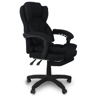 Schreibtischstuhl Bürostuhl Stoff Gamingstuhl Racing Chair Chefsessel mit Fußstütze,Farbe:Schwarz - Schwarz